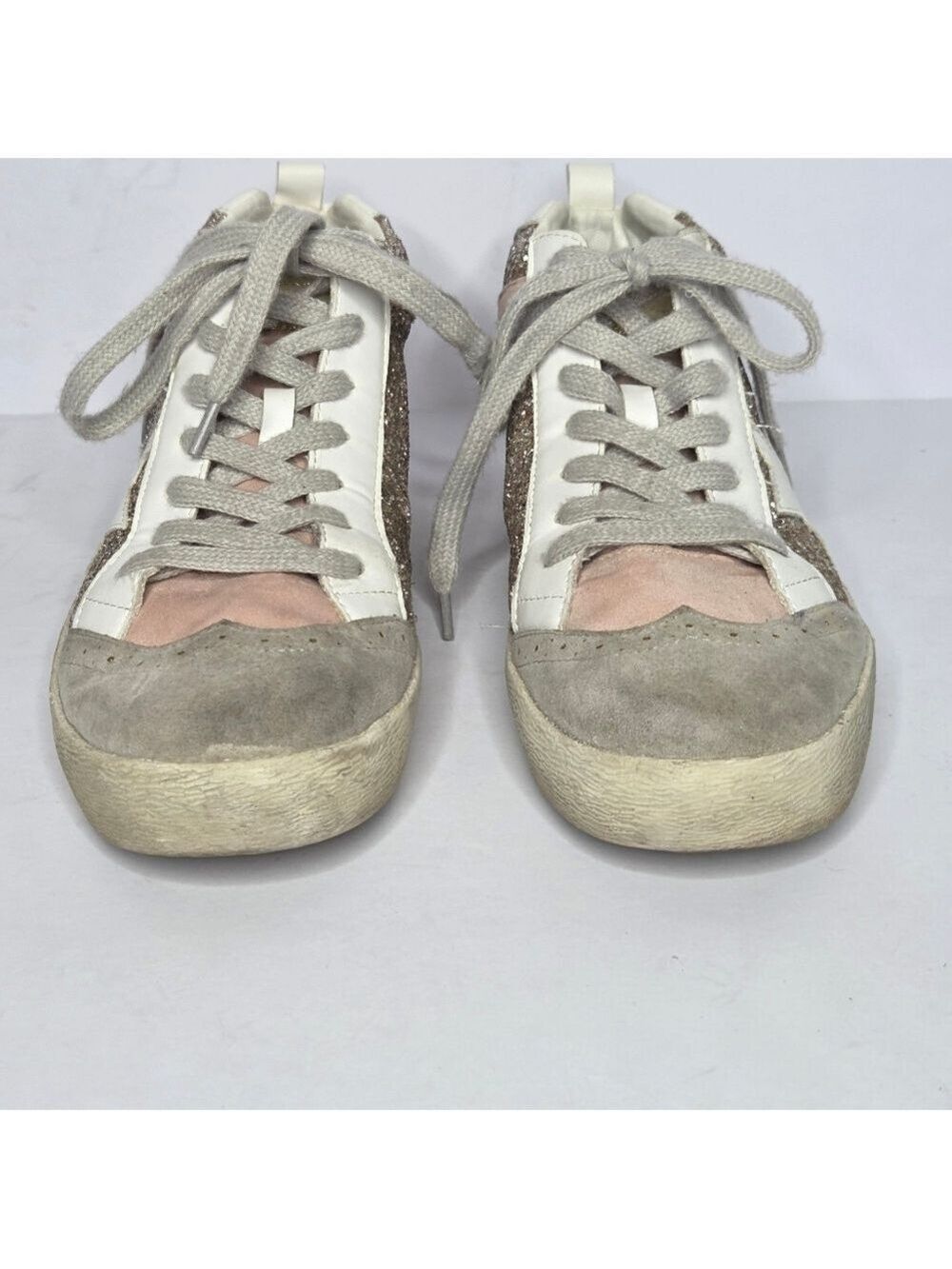 Mi.iM Glitter Star Pink White Mid-Rise Distressed Sneakers Women's Size 8.5 - Picture 4 of 12